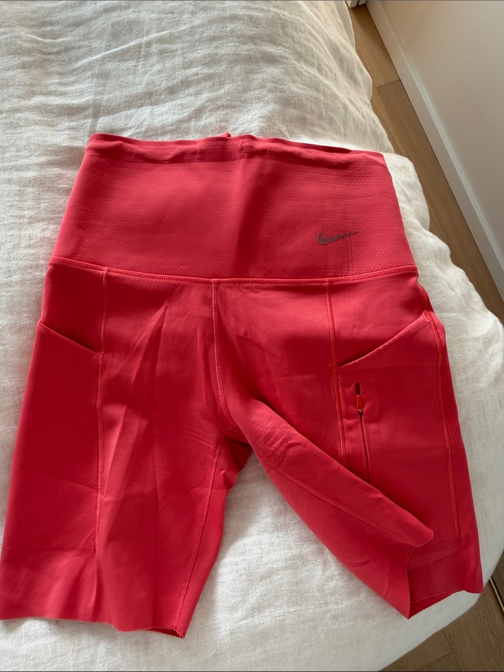 Nike Girls Red High-Waist Bike Shorts with Side Pockets